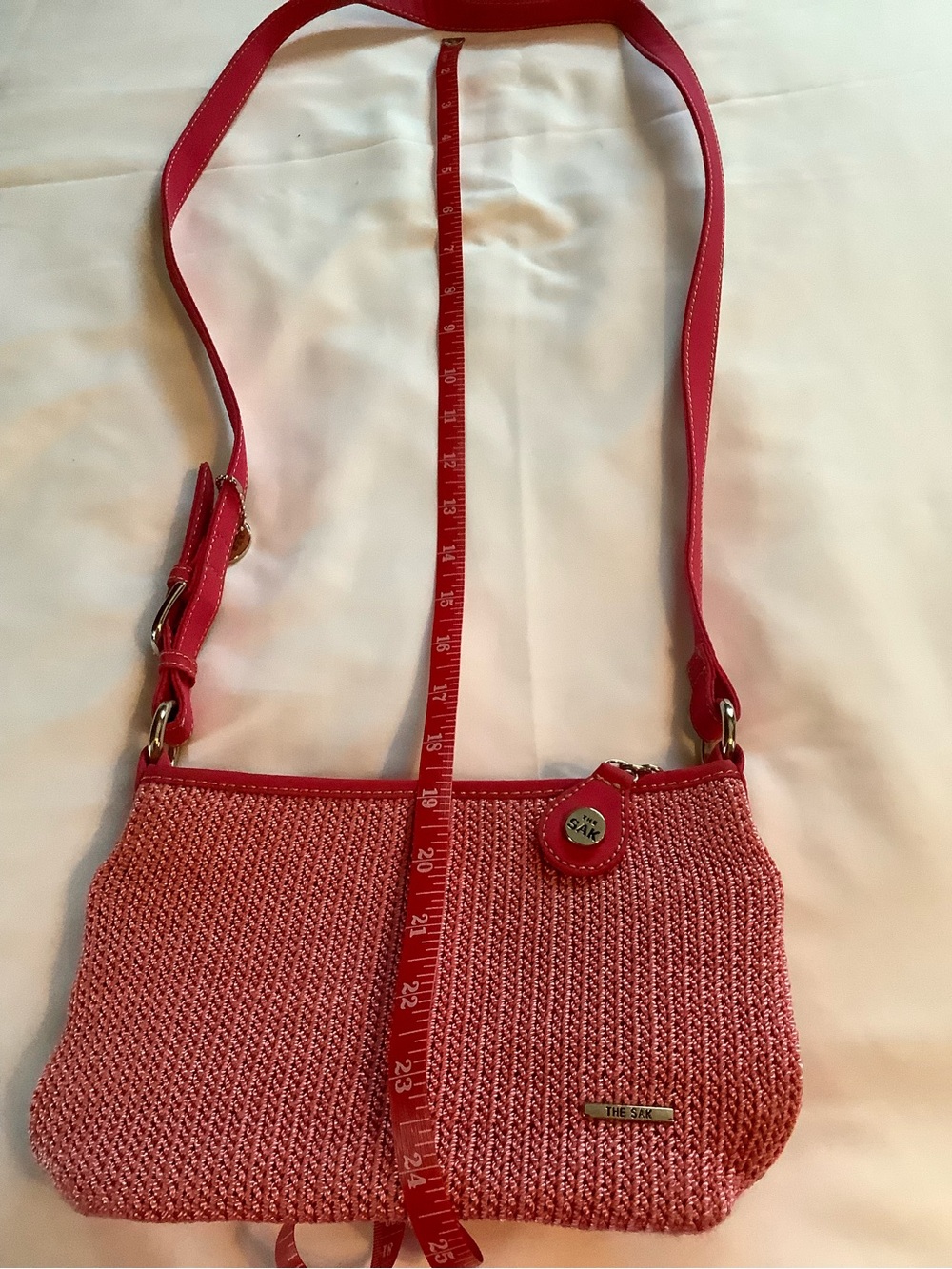 The Sak Coral-Pink Knit Crossbody with Stitched Leather Patch - Picture 4 of 8